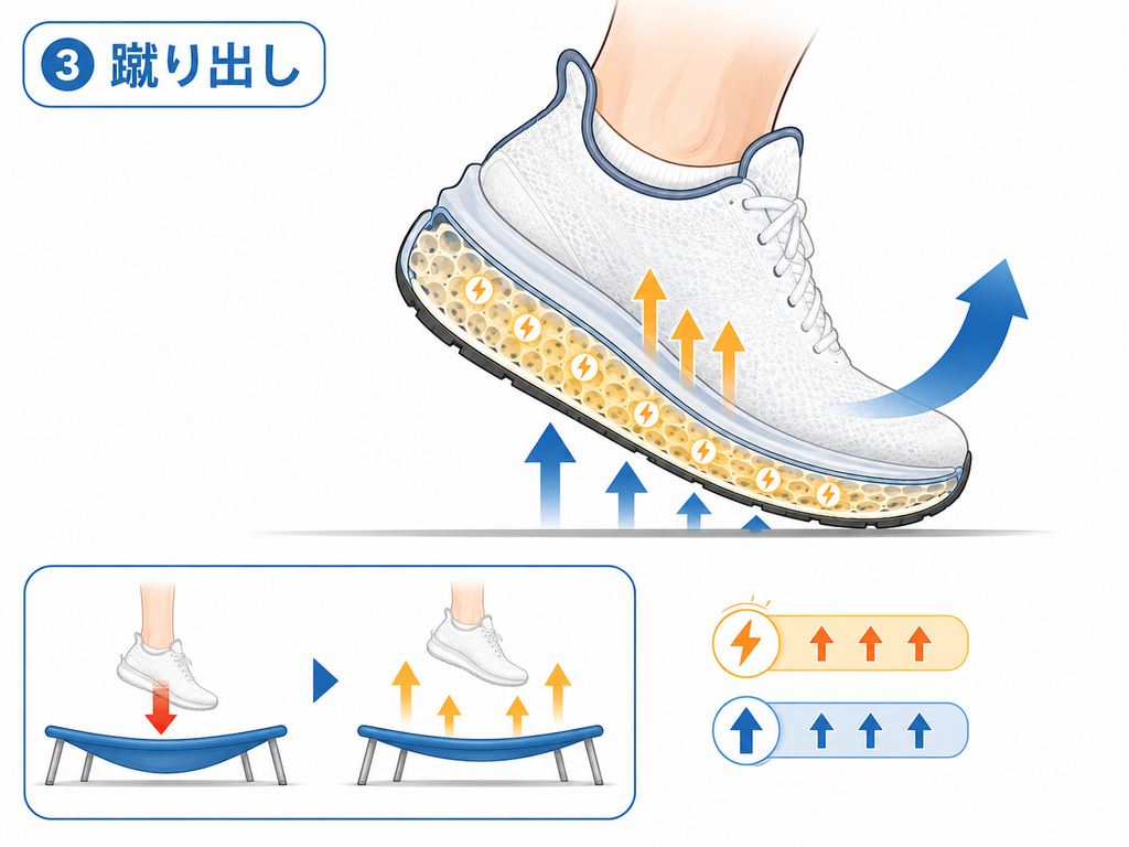 ③ 蹴り出し：エネルギーを「返す」