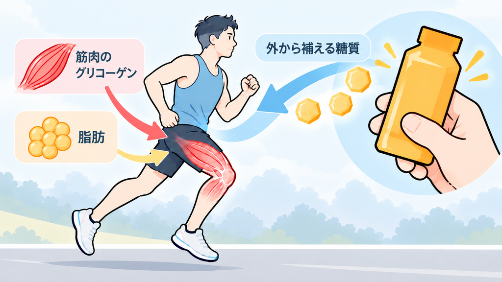 糖質を外から補えるので、レース中に必要な糖質を体内だけに頼らずに済む